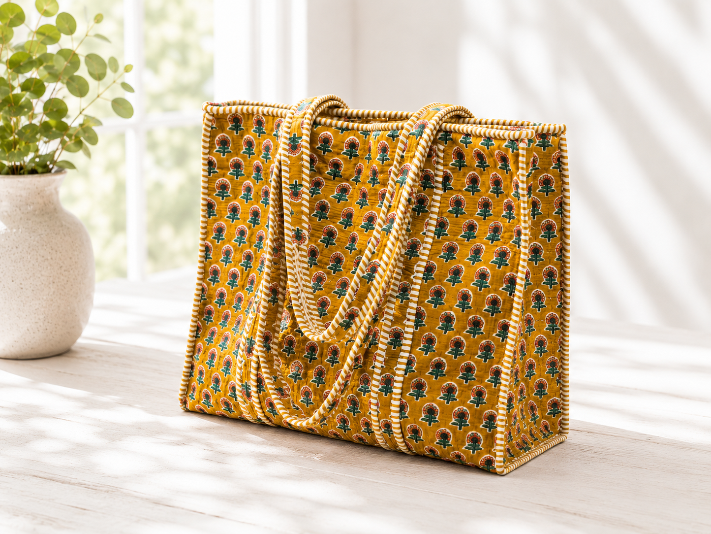 Block Print Quilted Tote