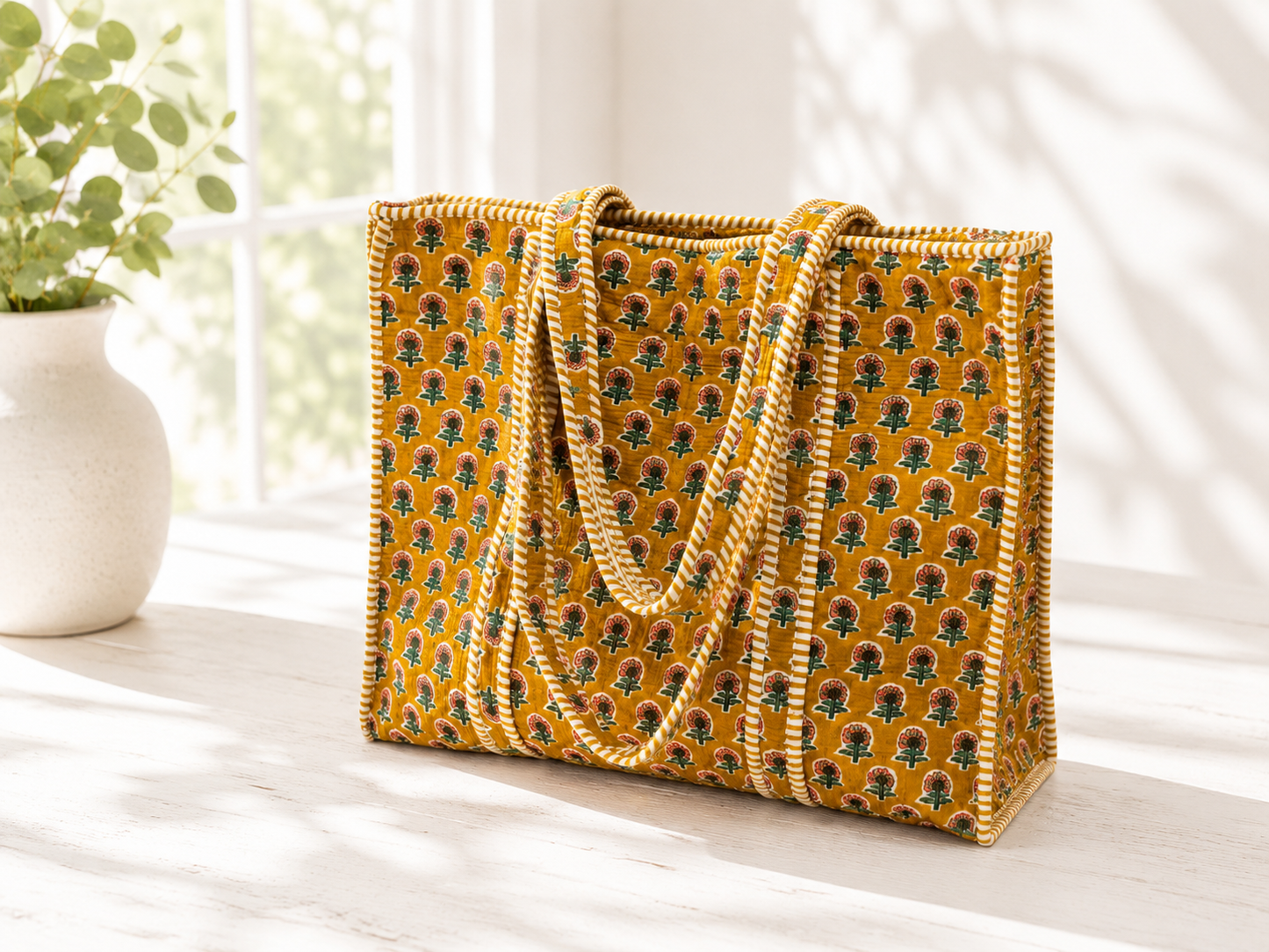 Block Print Quilted Tote